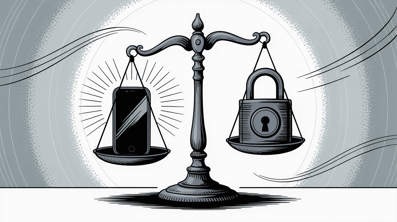 Balance scale illustrating security versus convenience tradeoff in email