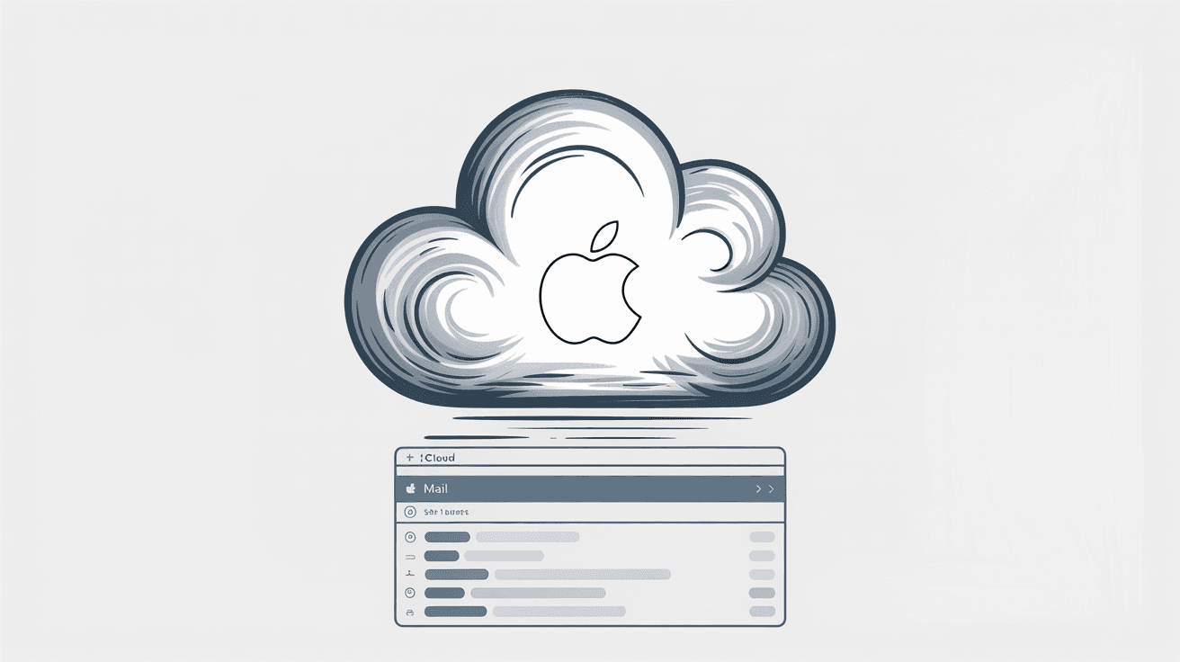iCloud Mail settings interface showing Apple cloud icon, gear settings, and forwarding preferences panel